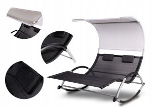 Leżak 2 osobowy bujany fotel łóżko polowe z daszkiem