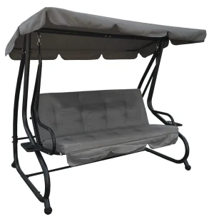 Huśtawka ogrodowa bujana łóżko rozkładane z daszkiem mocna szara
