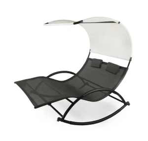 Leżak bujany ogrodowy łóżko polowe z daszkiem